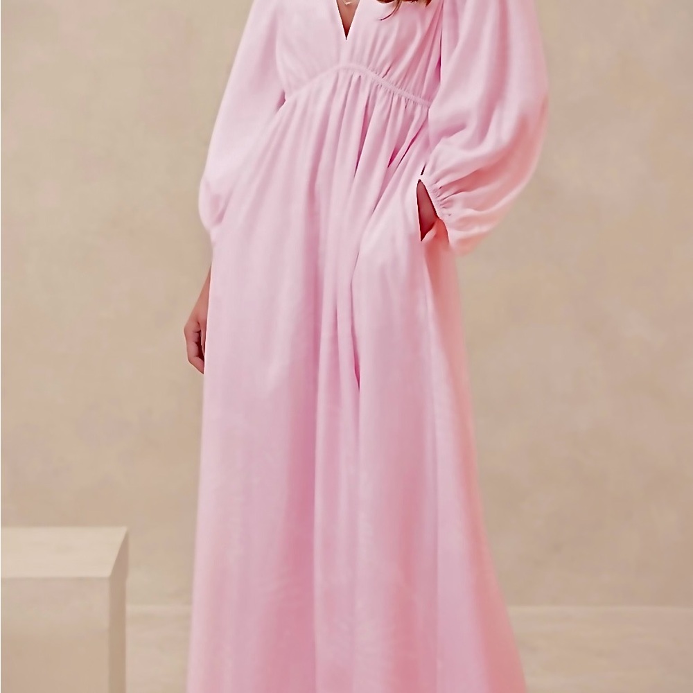 Banana Republic Soft Pink Long Sleeve 100% Silk Dress